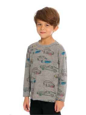 NEW Chaser Gray Long Sleeve Car Tee with Multicolor Car Print